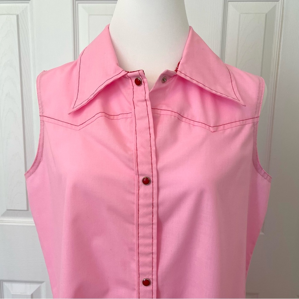 Vintage Danielle Pink Strawberry Patch Sleeveless Mod Vintage House Dress Robe - Picture 4 of 16